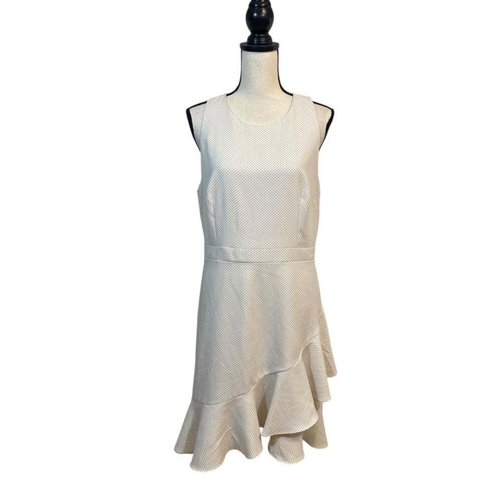 Banana Republic Factory Ivory Polka Dot Sheath Dress With Ruffle Hem Size 12 - Picture 1 of 10